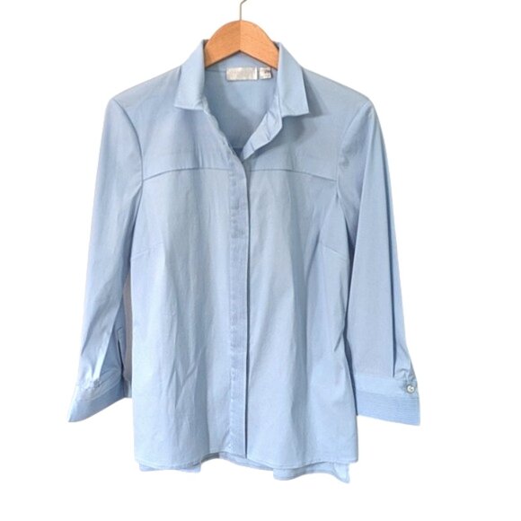 Carlisle Pintuck Detail Button Front Stretch Comfort Blouse Blue Size 4 - Picture 1 of 8